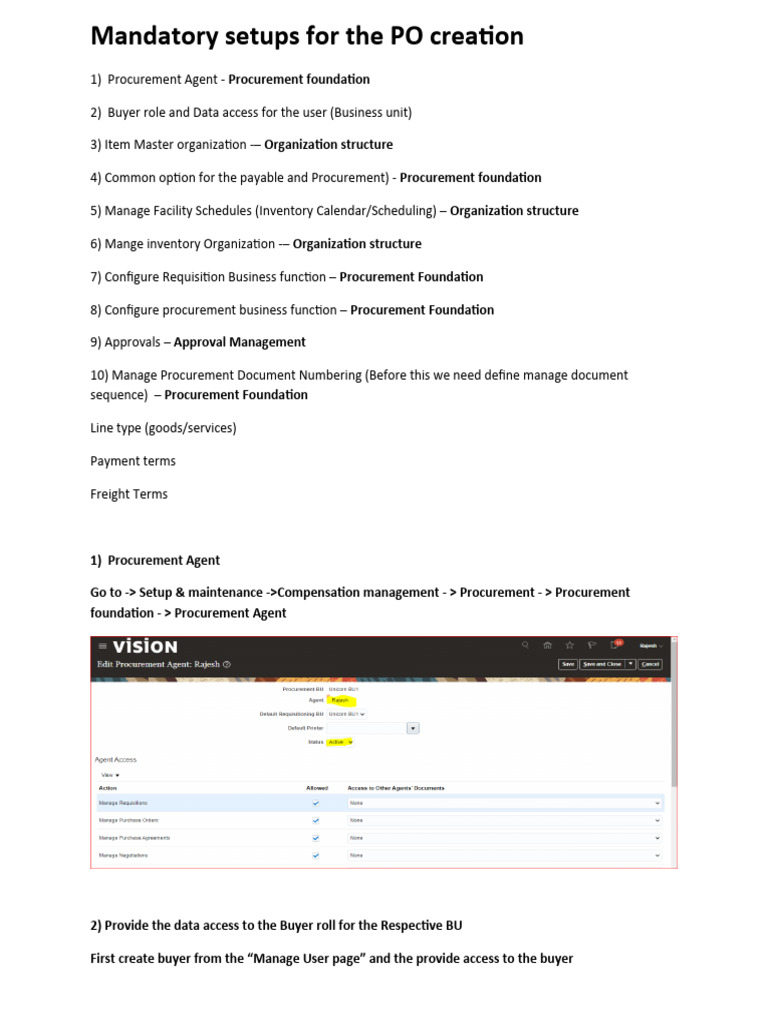 PO Creation: Mandatory Setup Guide | PDF | Procurement | Business