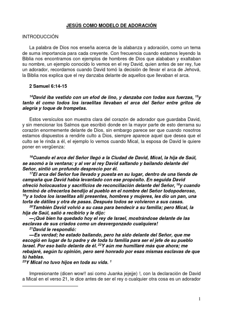 Jesús: Modelo de Adoración y Alabanza | PDF | David | Arca de la Alianza