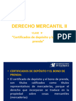 DERECHO MERCANTIL II CLASE 9 Certificados de Deposito y Bonos de Prenda