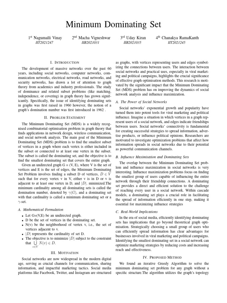 Minimum Dominating Set in Graph Theory | PDF | Mathematical ...
