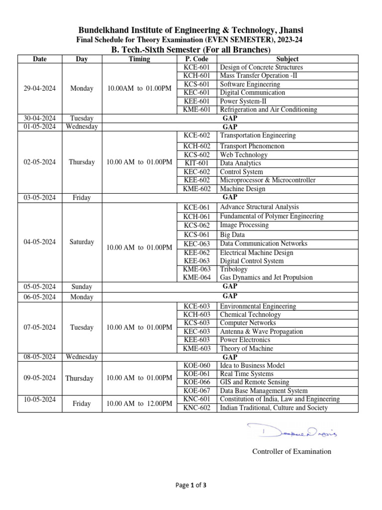 Bundelkhand B.Tech & MBA Exam Schedule 2024 | PDF | Engineering | Analytics