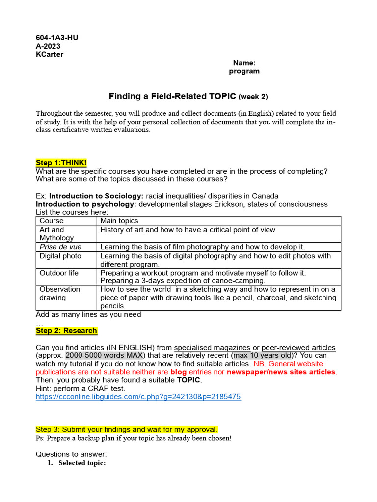 Finding a Topic | PDF | Cognitive Science | Liberal Arts Education