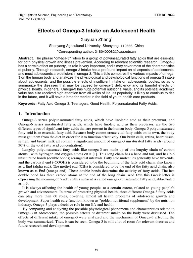 Effects of Omega-3 Intake On Adolescent Health | PDF | Omega 3 Fatty ...