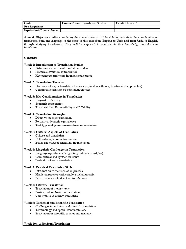 Translation Studies Course Overview | PDF | Translations | Linguistics
