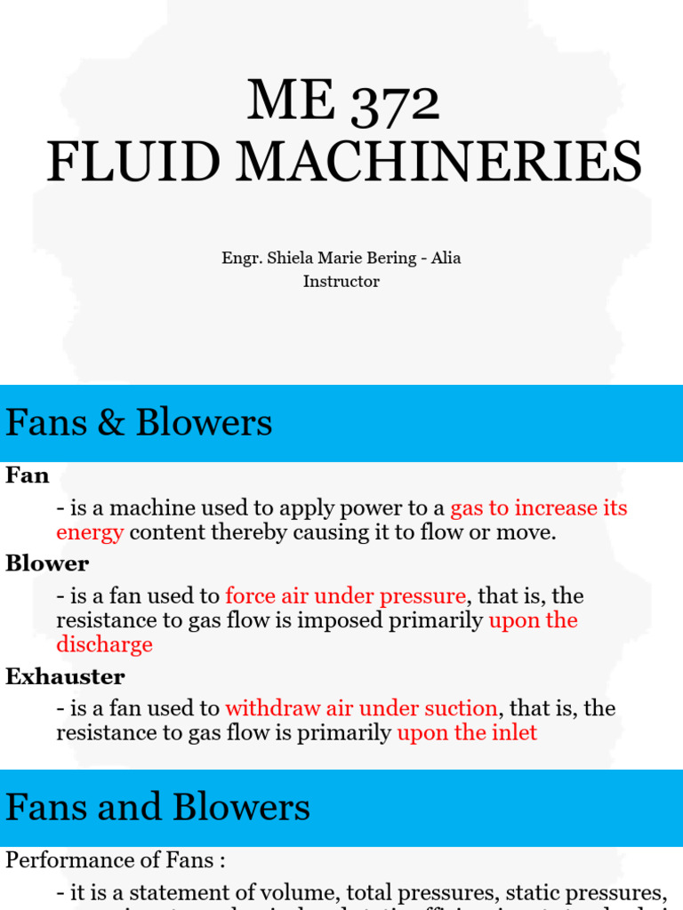 Fans and Blowers: Principles and Problems | PDF | Pressure | Flow ...