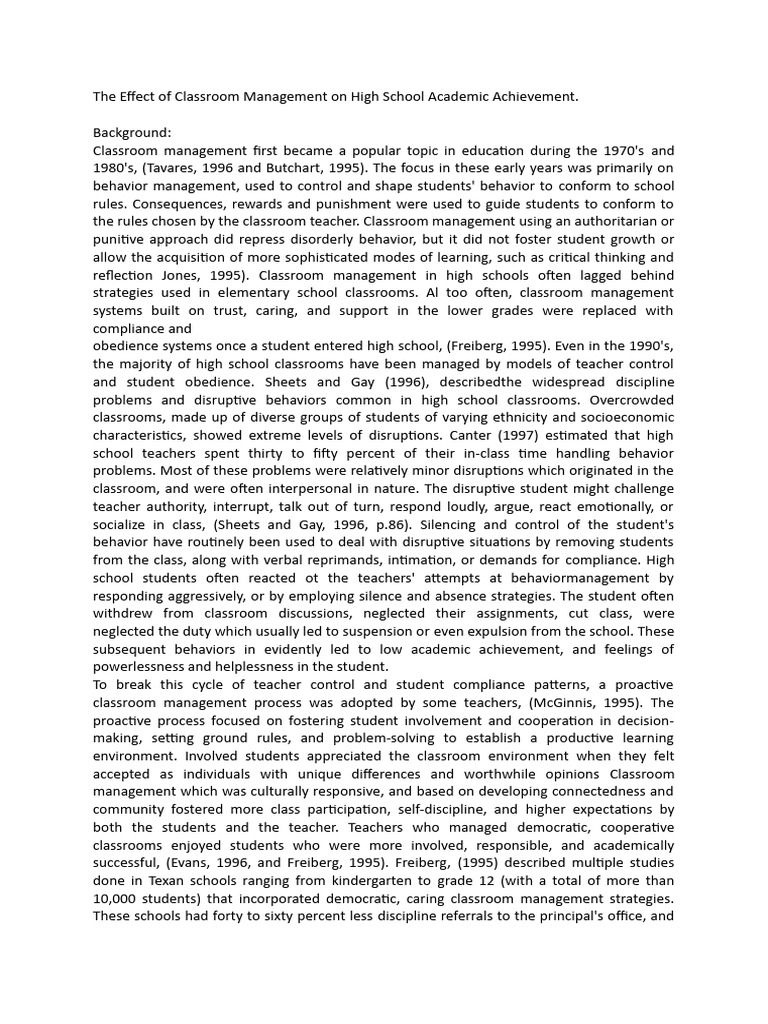 The Effect of Classroom Management On High School Academic Achievement ...
