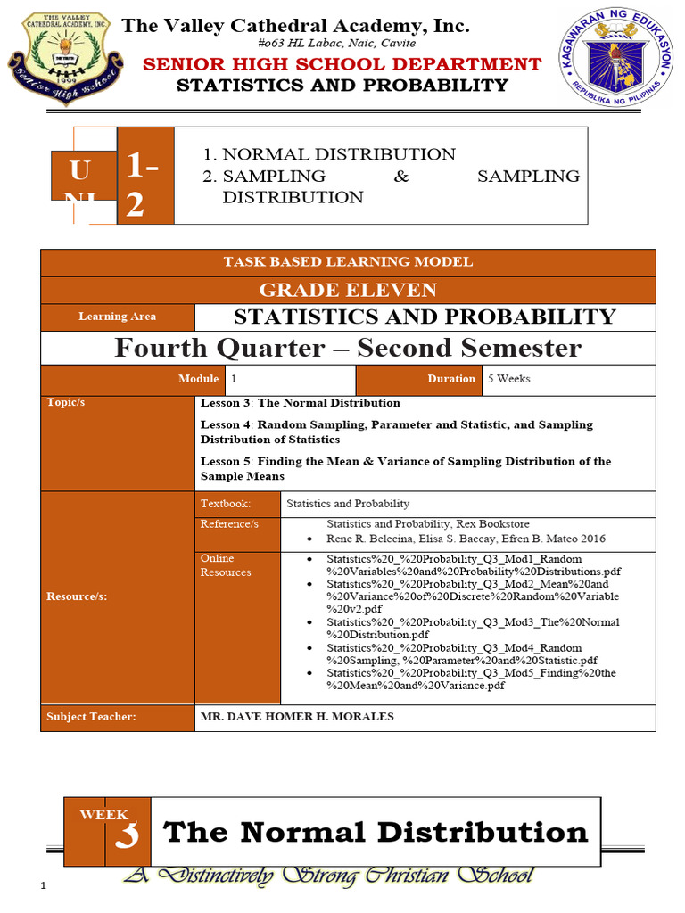 Grade 11 Statistics: Normal Distribution Module | PDF | Standard Score ...