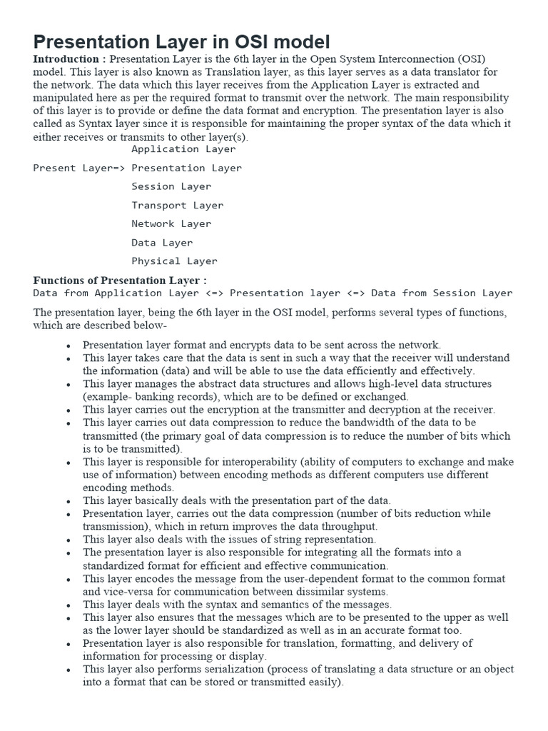 Understanding the OSI Presentation Layer | PDF | Osi Model | Computer ...