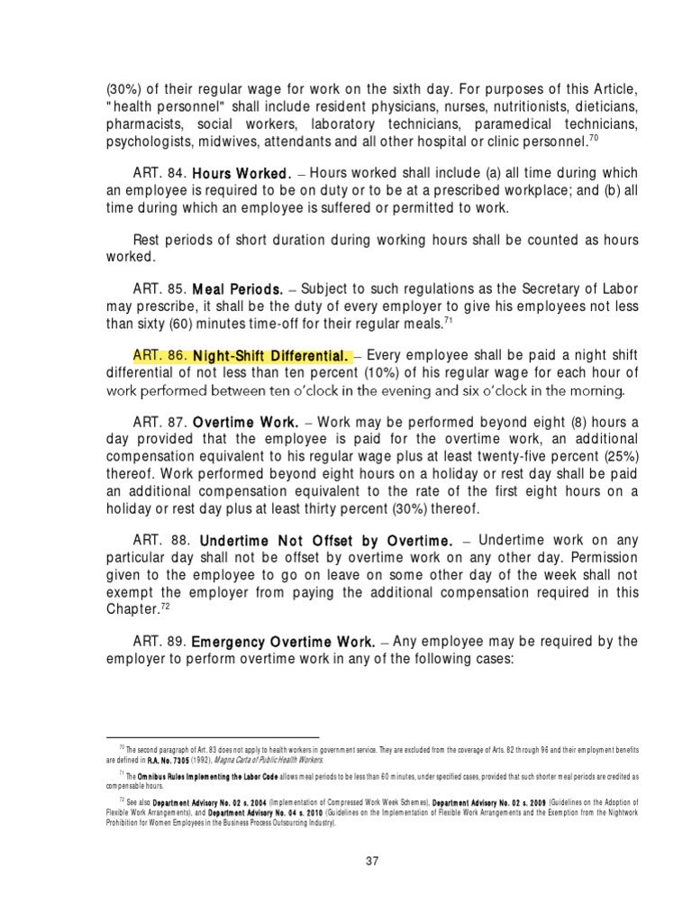 Labor Code: Work Hours & Compensation | PDF | Employment | Overtime