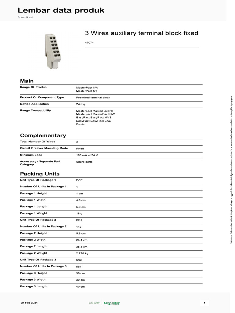 Schneider Electric ACB Air Circuit Breaker EasyPact MVS 47074 | PDF