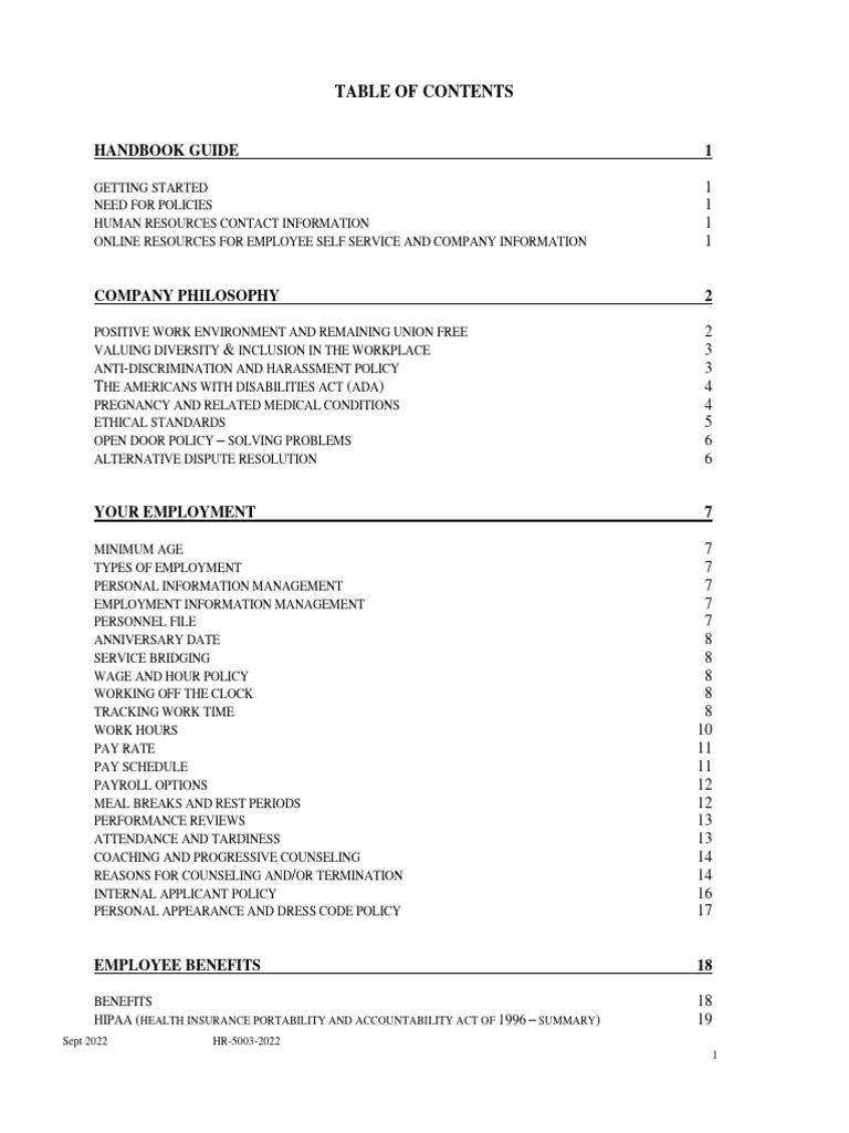 Employee Handbook Overview 2022 | PDF | Sick Leave | Parental Leave