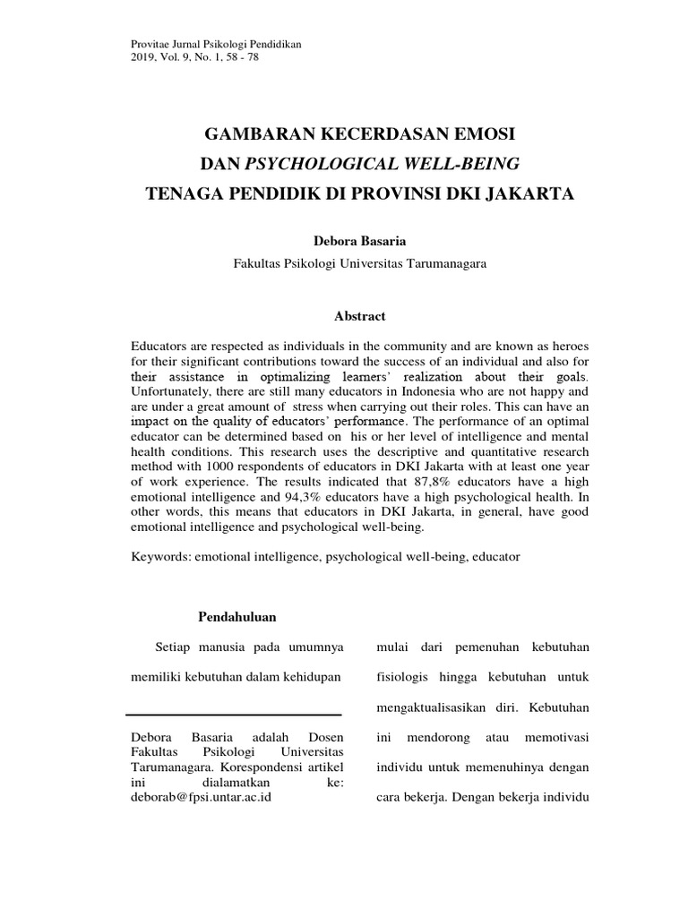 Kecerdasan Emosi dan Kesejahteraan Pendidik | PDF