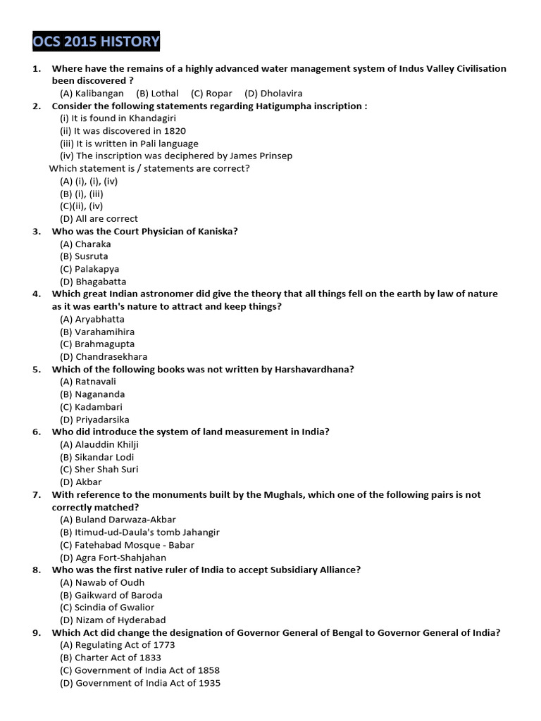 Indian History Quiz Questions and Answers | PDF | British Raj | Indian ...