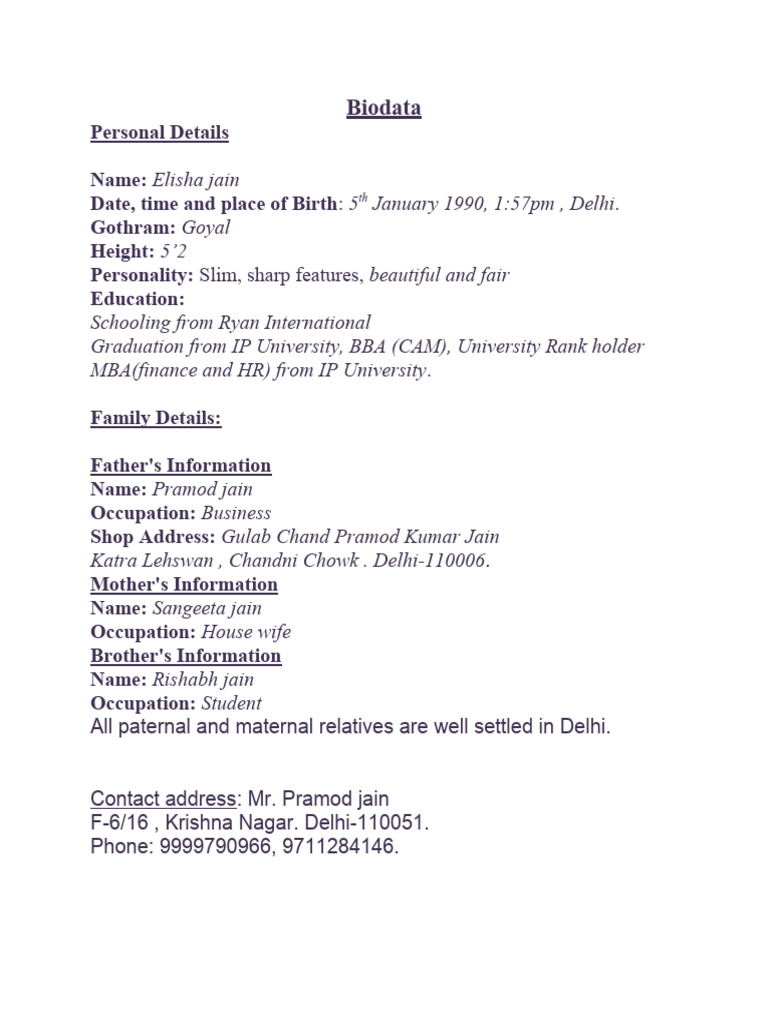 Rishabh Biodata | PDF