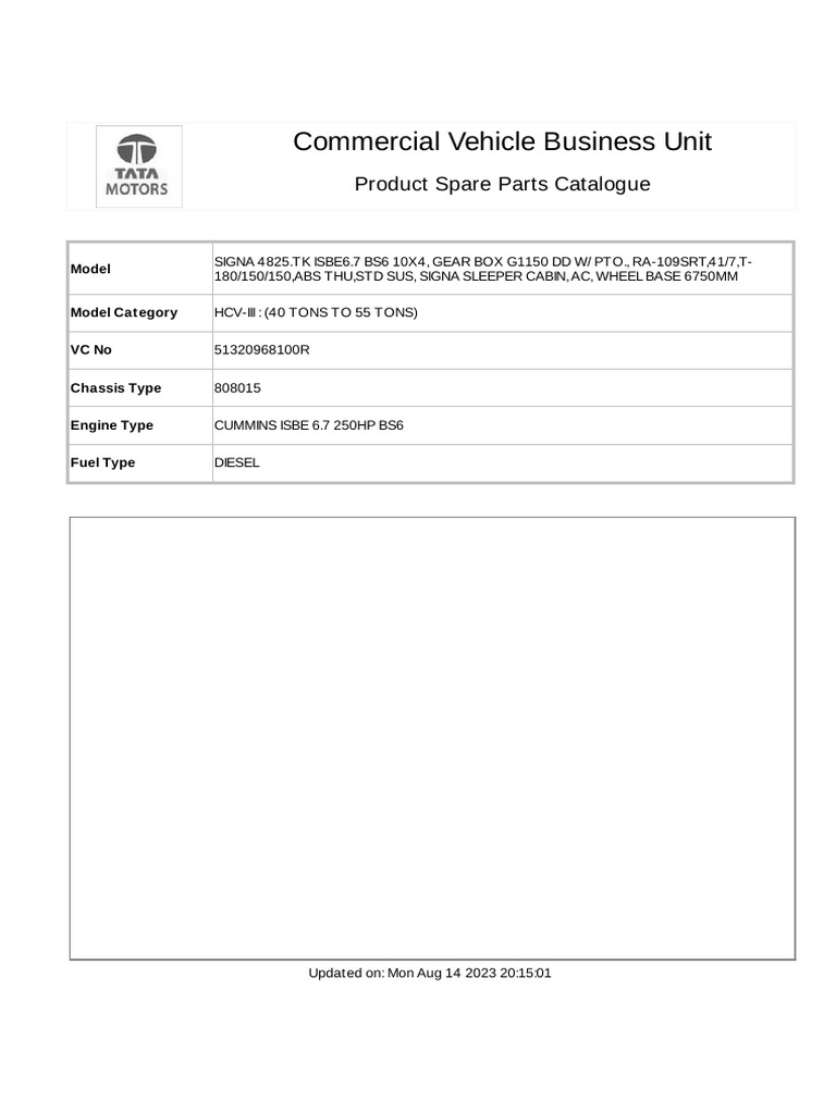 Tata Signa 4825 Parts Catalogue | PDF | Engineering | Motor Vehicle