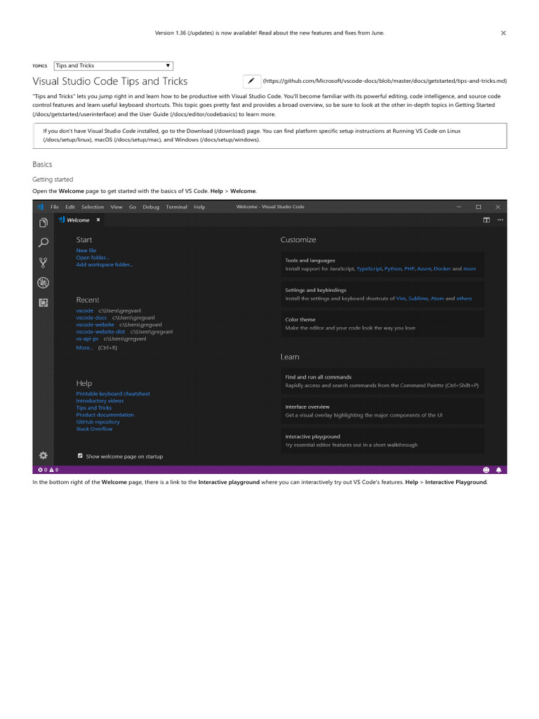 Visual Studio Code Tips and Tricks | PDF | Keyboard Shortcut | Computer ...