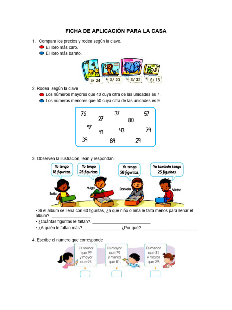 FICHA DE APLICACIÓN Matematica PARA LA CASA | PDF