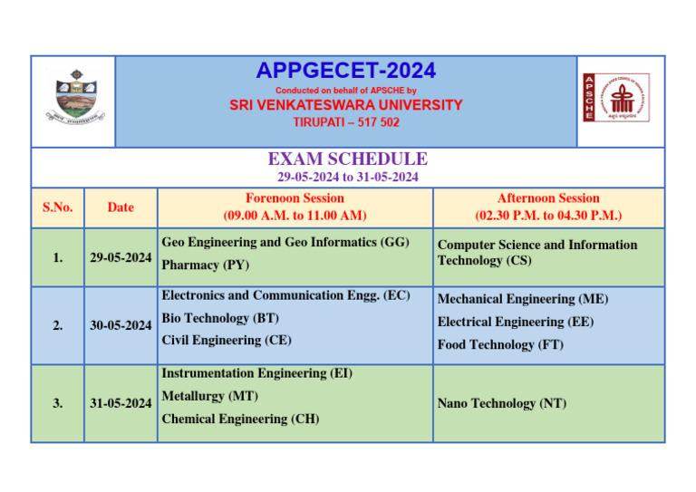 APPGECET 2024 Exam Schedule | PDF