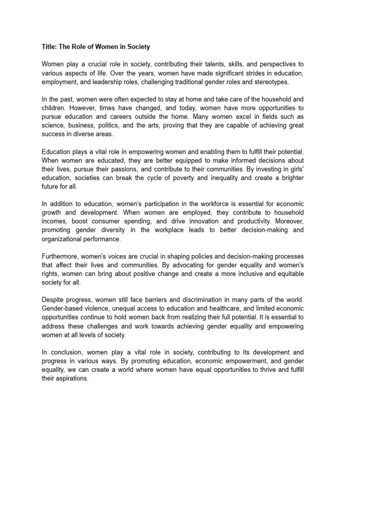 Role Of Women In Society Throughout History Juveniles