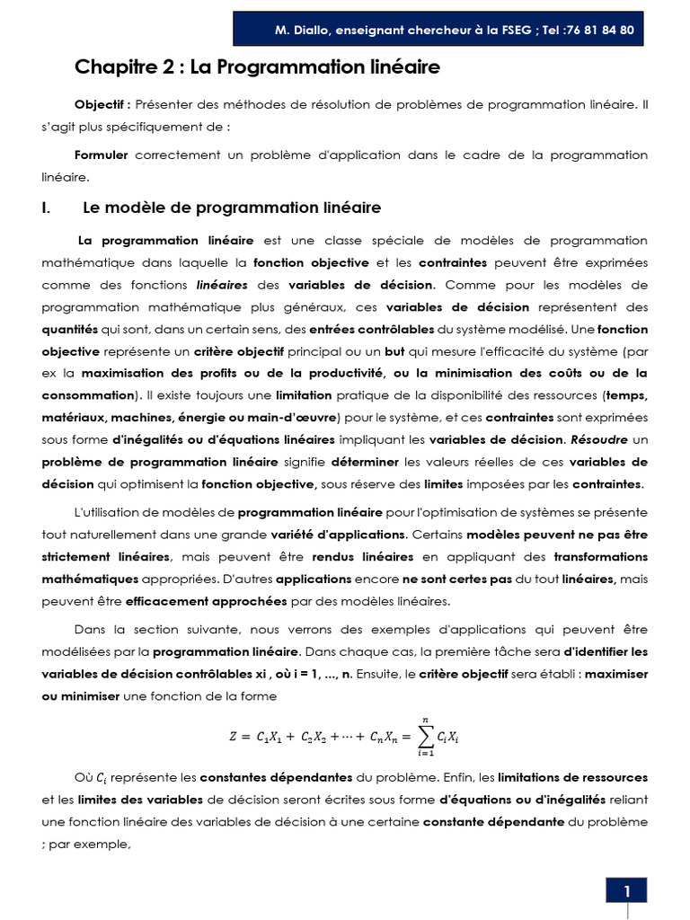 Introduction à la Programmation Linéaire | PDF | Optimisation ...