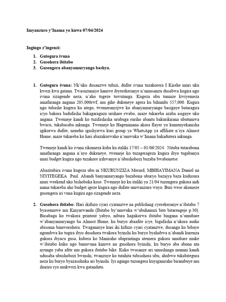 Imyanzuro y'Inama | PDF