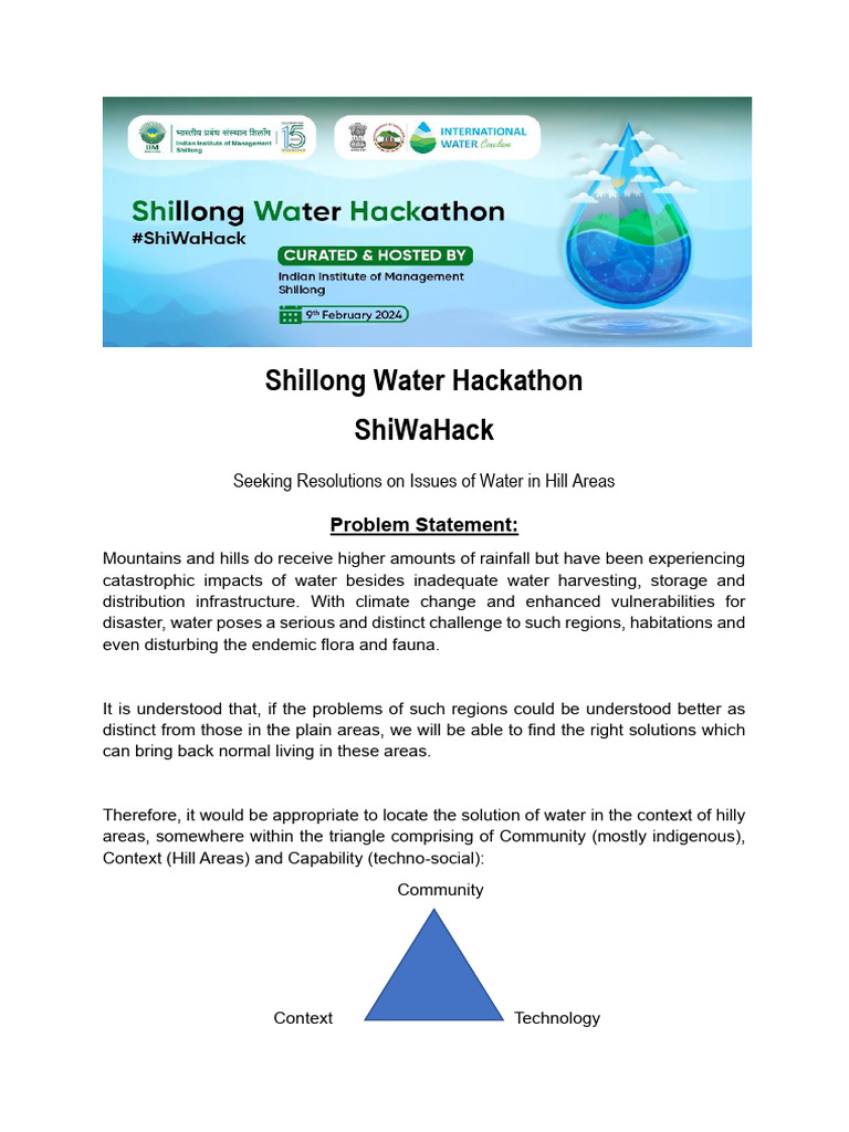 65a69d6d4e99c Shillong Water Hackathon Problem Statement | PDF