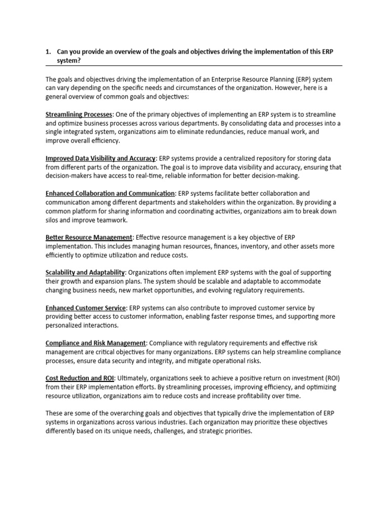 ERP Implementation - Questionnarie With Answers | PDF | Enterprise ...