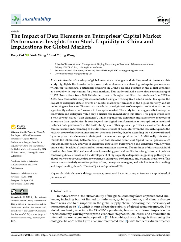 The impact of data elements on enterprises capital market performance