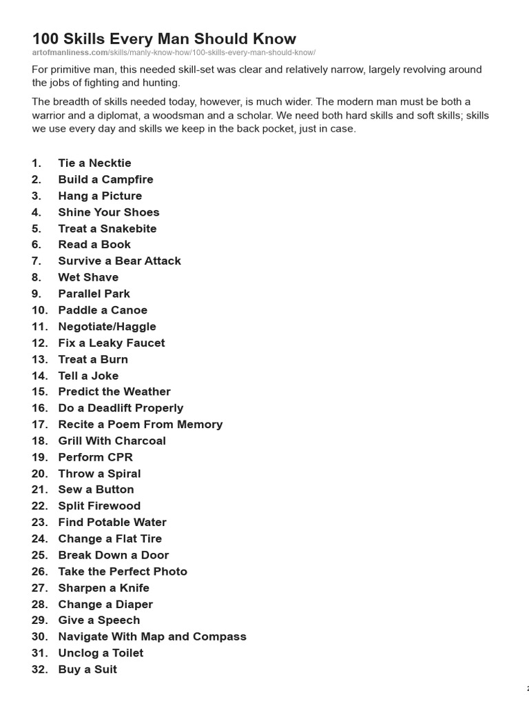 100 Skills Every Man Should Know | PDF