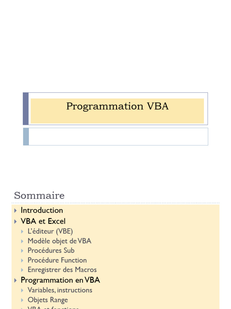 Introduction à la Programmation VBA | PDF | Visual Basic for ...
