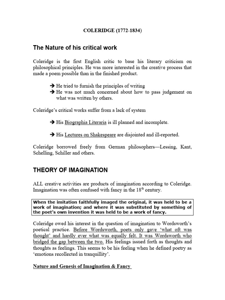 Romantic Age, Coleridge | PDF | Samuel Taylor Coleridge | Poetry