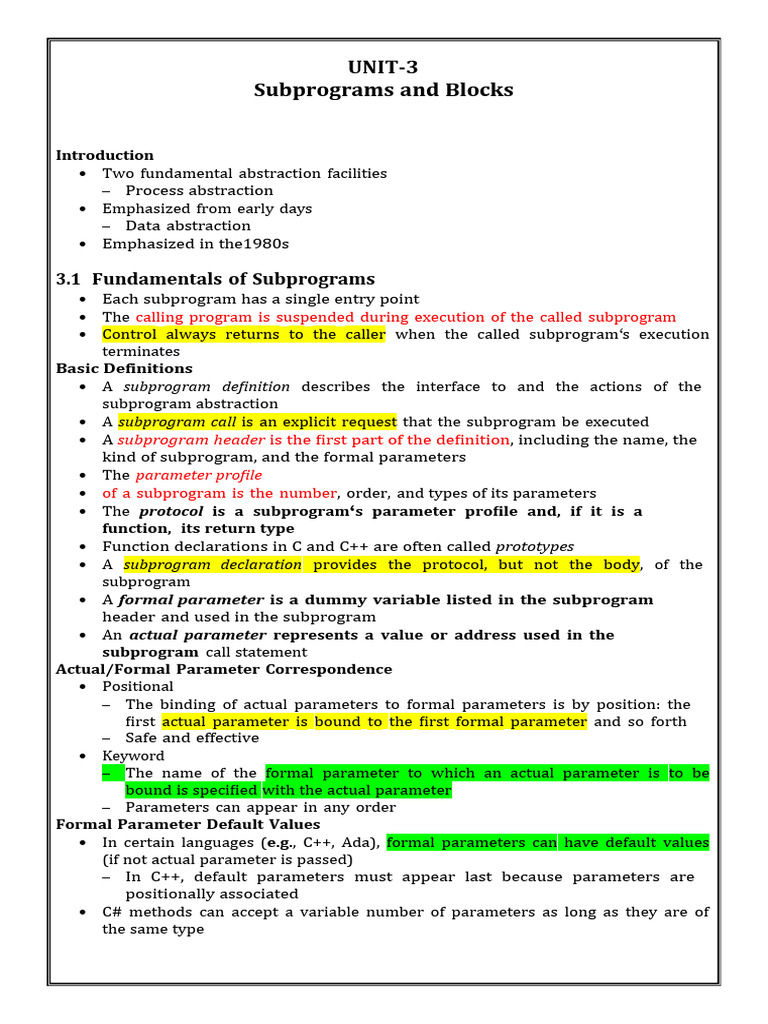 Understanding Subprograms and Parameters | PDF | Parameter (Computer ...