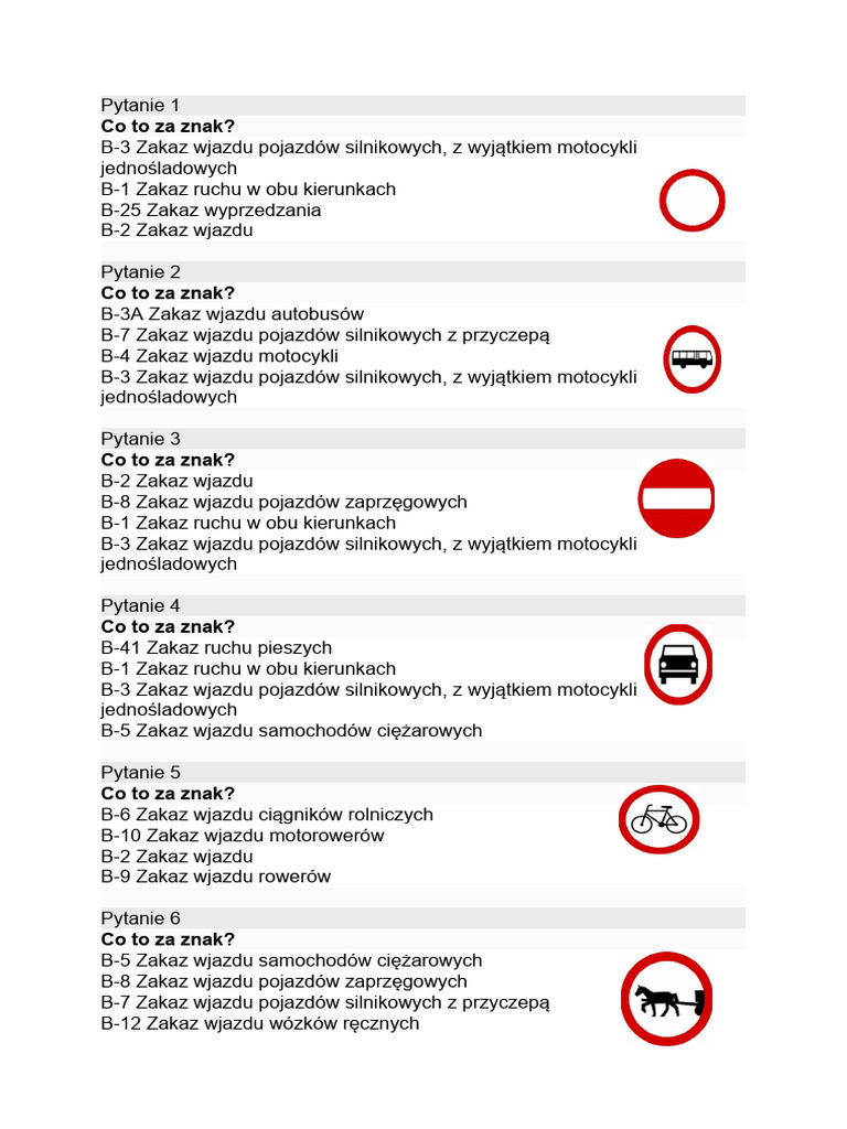 Znaki Zakazu Test Klasa 4