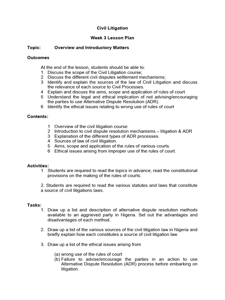 Civil Litigation Tasks Nls Lagos 2019 | PDF | Alternative Dispute ...