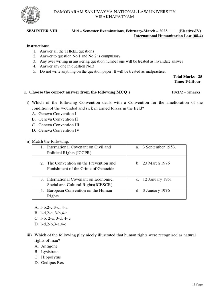 International Humanitarian Law Exam 2023 | PDF | Human Rights | Government
