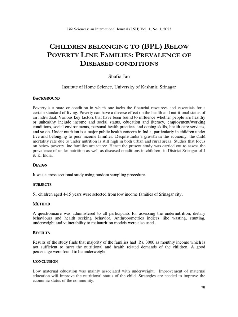 Nutritional Status of BPL Children in India | PDF | Malnutrition ...