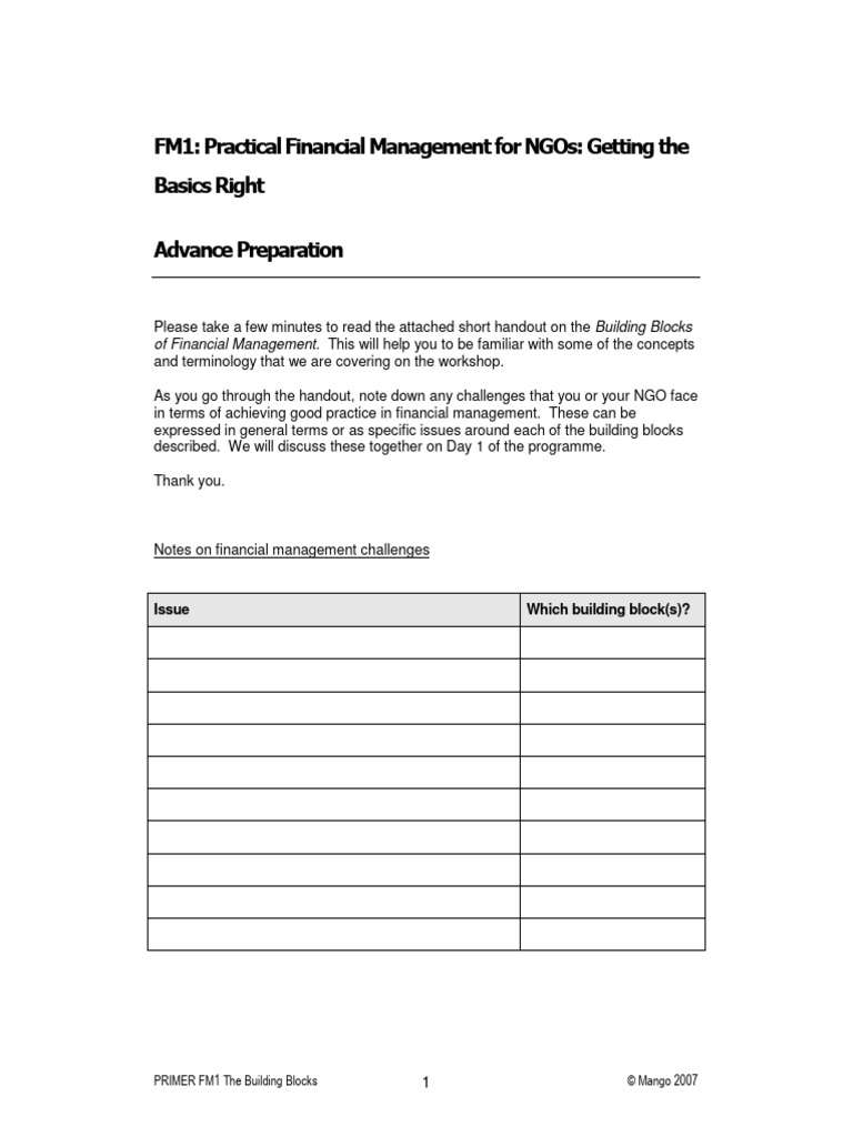 Practical Financial Management For Ngos Getting The Basics Right Pdf