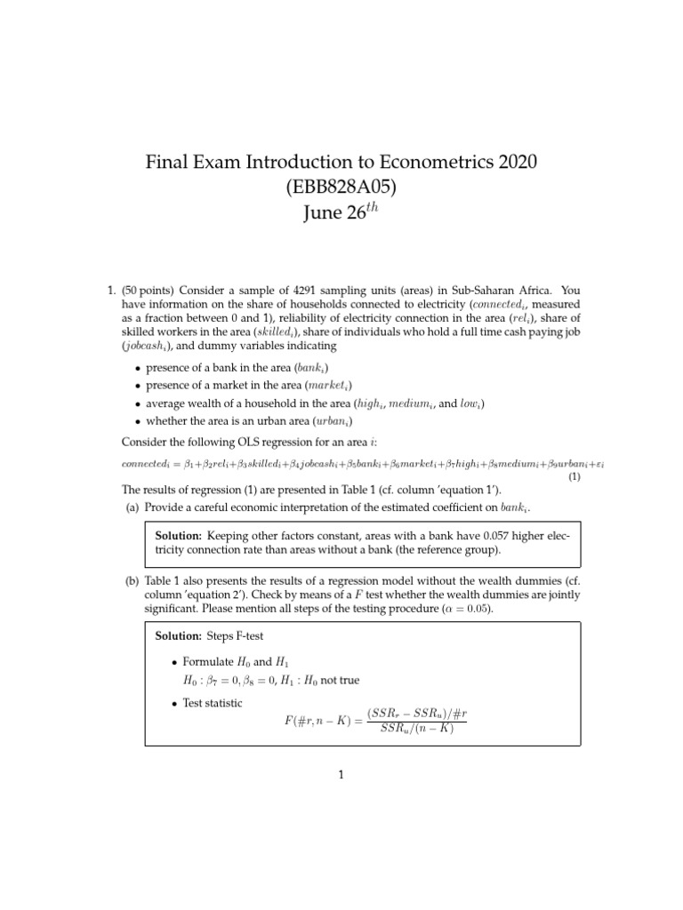 Econometrics Final Exam 2020 Analysis | PDF | Ordinary Least Squares ...