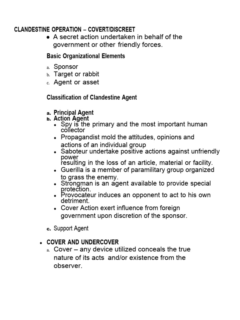 Clandestine Operations and Agent Types | PDF | Covert Operation | Espionage