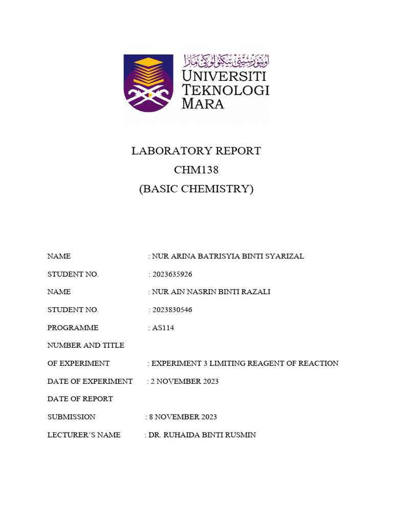 Limiting Reagent Experiment Report | PDF | Sodium Carbonate | Chemical ...