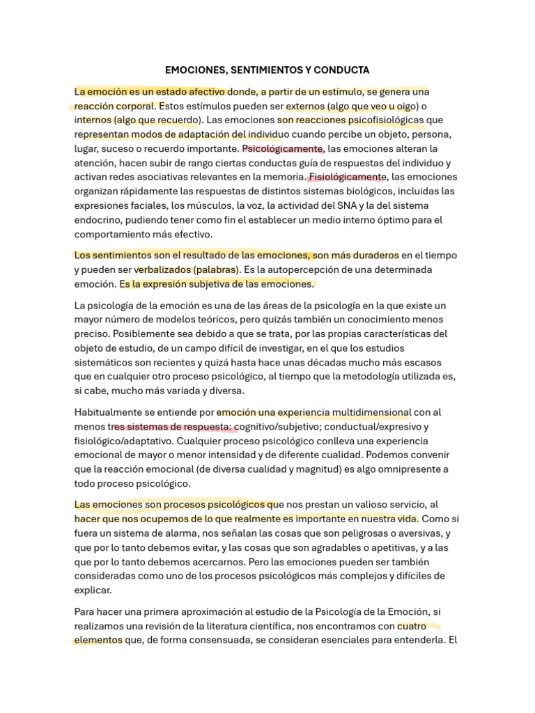 Emociones, sentimientos y conducta 1 | PDF | Las emociones | Cognición