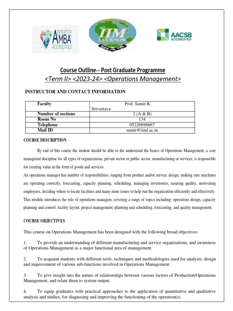 OM Course Outline 2023-24 (Sections A & B) | PDF | Operations ...