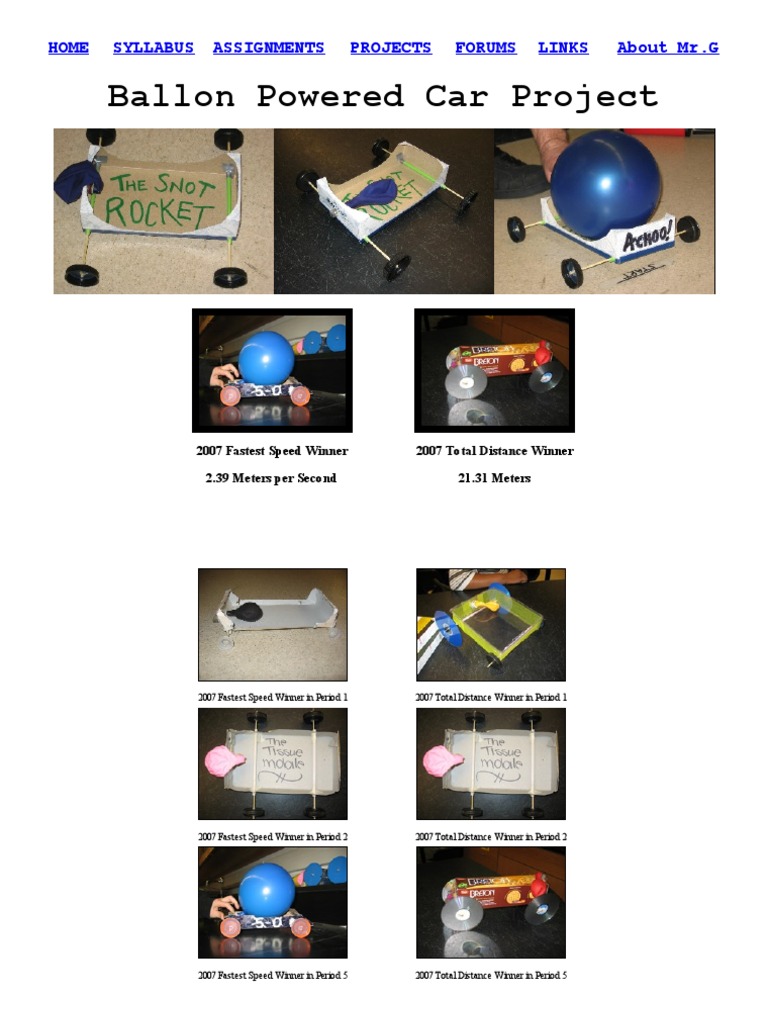 Balloon Powered Car Project Overview | PDF | Speed | Jet Propulsion ...