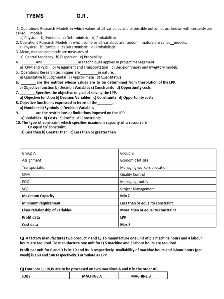 Tybms operation research pdf mathematical optimization project