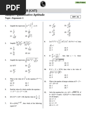 Algebra - Exponents 1 - DPP 06 - (MBA PIONEER 2023) | PDF