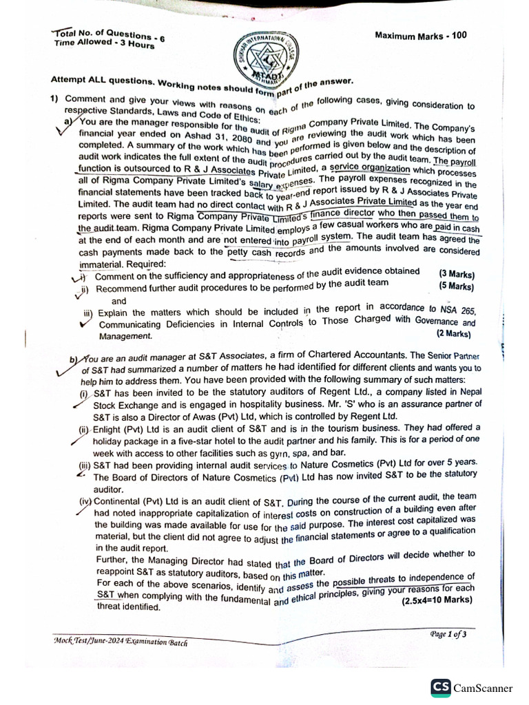 Audit Prime CA Mock Test 2024 May (1) PDF
