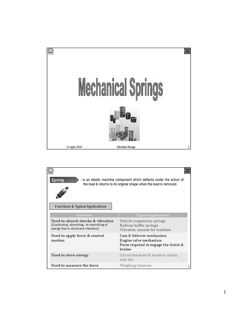Spring: Functions & Typical Applications | PDF | Stress (Mechanics) | Helix