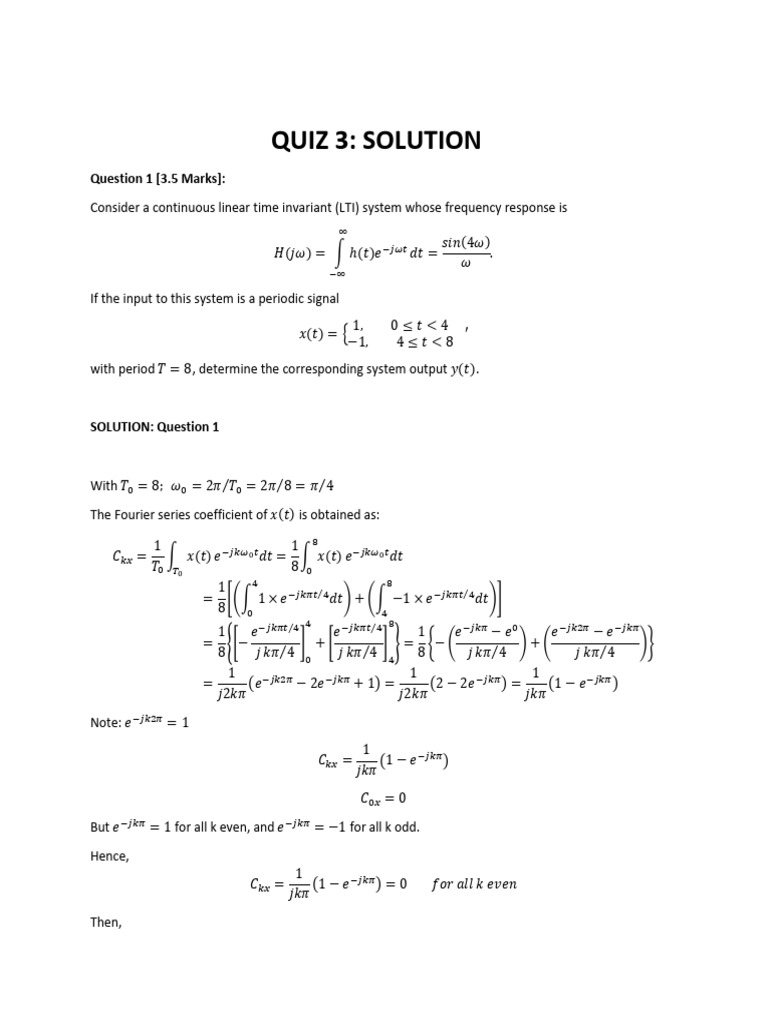 LTI System Analysis and Fourier Transform Solutions | PDF | Electrical ...