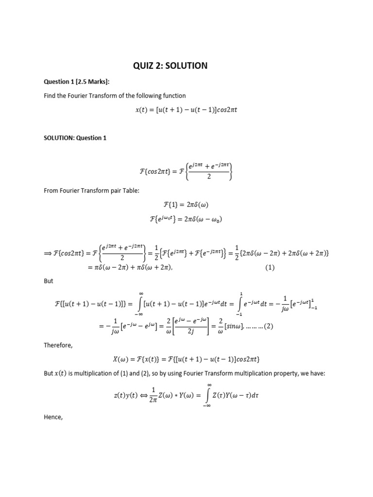ELEN3012 Quizz 2 Solution | PDF | Fourier Transform | Functions And ...