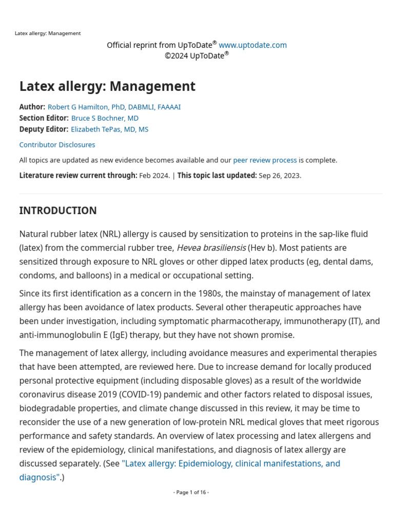 Latex allergy Management PDF Allergy Medical Specialties
